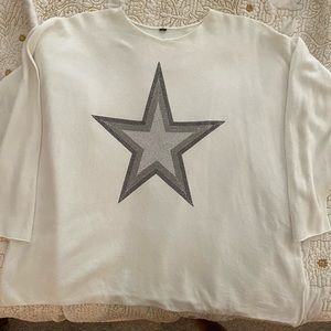 Lightweight jeweled white sweater with silver star